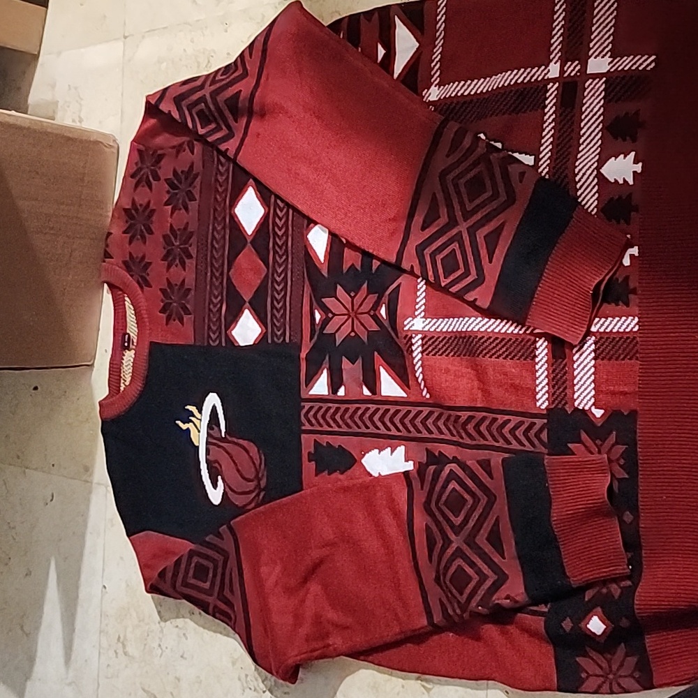 Men's Festive Red and Black Crewneck Sweater